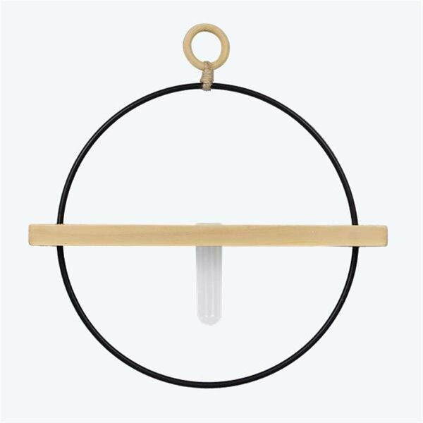 Youngs 14 in. Metal Hoop with Wood Wall Shelf Flower Holder 11395